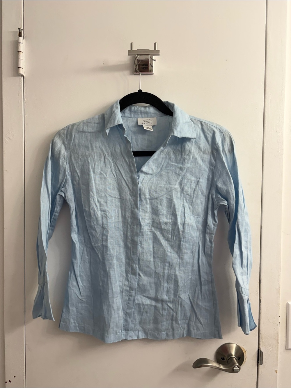 100% linen LOFT Women's Light Blue Button-Front Shirt